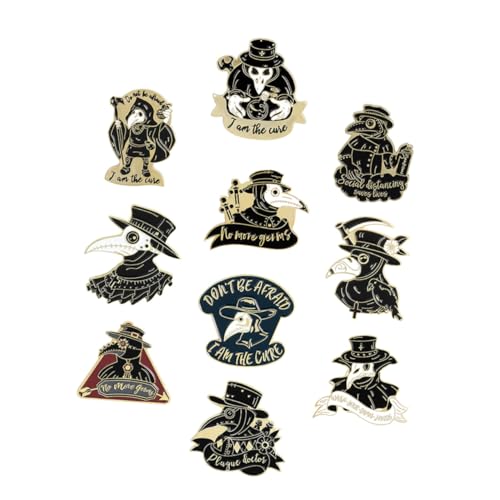 TOVINANNA 10 Stück Teiliges Set Plague Doctor Krähenbroschen Legierung Anstecknadel für Kleidung für Partys und Täglichen Gebrauch Langlebig und Kratzfest mit Feiner Verarbeitung und von TOVINANNA