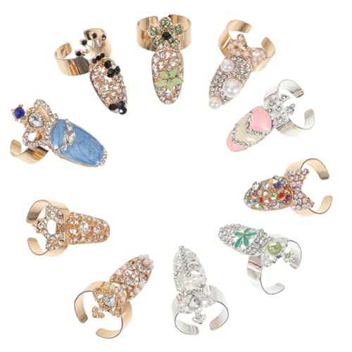 TOVINANNA 10 Stück Teiliges Strass Nagelringe für Damen Offene Knöchelringe aus Punk Ringe für Partys und Anlässe Stilvolle Schmuckaccessoires von TOVINANNA