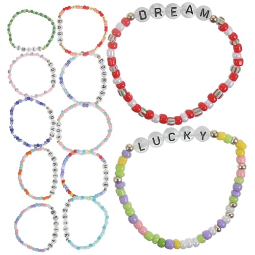 TOVINANNA 12stücke Teilige Nachtleuchtende Buchstaben-armband Für Mädchen Bunte Perlen-armbänder Handgefertigter Schmuck Für Partys Und Geschenke Geeignet von TOVINANNA