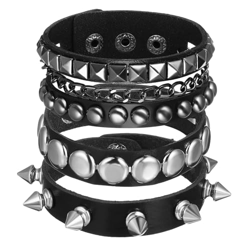 TOVINANNA Breites Nietenarmband Aus Pu-material Für Herren Und Damen Stilvolles Punk-design Mit Spike-details Langlebig Und Leicht Perfektes Accessoire Für Halloween Und Partys von TOVINANNA