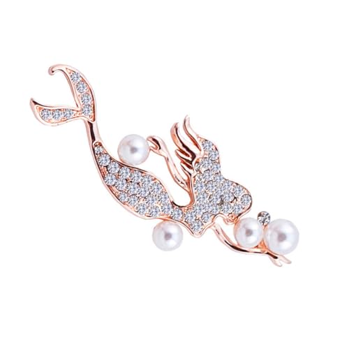 TOVINANNA 1Stück Meerjungfrau Brosche mit Perlen Rosa Goldene Brustnadel für Frauen Corsage für Kleidung Taschen Schals Hüte von TOVINANNA