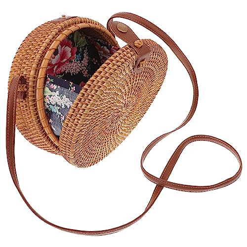 TOVINANNA 1Stück Runder Rattan Woven Bag Handgefertigte Umhängetasche für Damen Schultertasche mit Schnappverschluss für Strand Freizeit Vielseitig Einsetzbar TOVINANNA 1Stück Runder Rattan Woven Bag Handgefertigte Umhängetasche für Damen Schultertasche mit Schnappverschluss für Strand Freizeit Vielseitig Einsetzbar von TOVINANNA