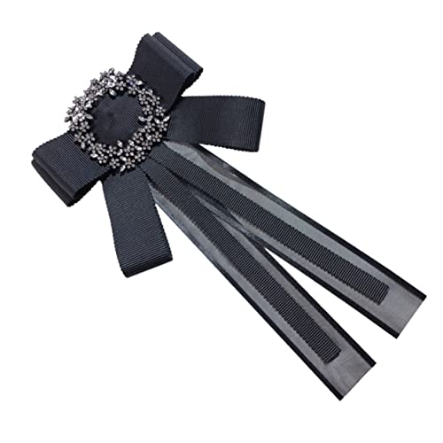 TOVINANNA 1Stück Schwarze Doppelschicht Fliege Brosche für Frauen mit Strass Design Dekorative Krawatte für Hochzeiten und Formelle Anlässe Leicht zu Fixieren Verwenden von TOVINANNA