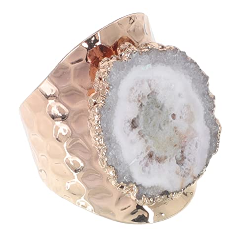 TOVINANNA 1Stück Vergoldeter Ring mit Unregelmäßigem Rohstein Handgeschmückter Frauenring für Besondere Anlässe Einzigartiges Design Langlebiges Material von TOVINANNA