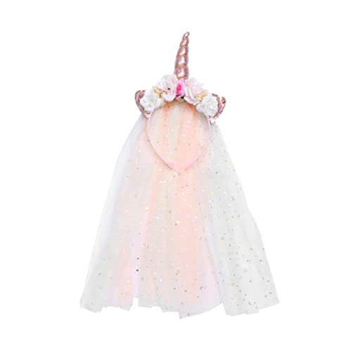 TOVINANNA 1stk Kinderkopf Einhornparty Einhorn-haar-accessoire Blumen Stirnband Schleierkopfschmuck Für Mädchen Einhorn Haarband Regenbogen Einhorn Horn Tüll Mähne Rosa Haargummi Zubehör von TOVINANNA