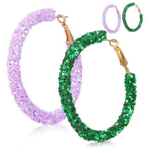 TOVINANNA 2 Paare Boho glitzer Creolen Damen Statement Circle Ohrringe Schimmernde Runde Pailletten Ohrhänger Auffällige Tropfen in Violett und Grün Modische Bohemien Accessoires für Alltag TOVINANNA 2 Paare Boho glitzer Creolen Damen Statement Circle Ohrringe Schimmernde Runde Pailletten Ohrhänger Auffällige Tropfen in Violett und Grün Modische Bohemien Accessoires für Alltag von TOVINANNA