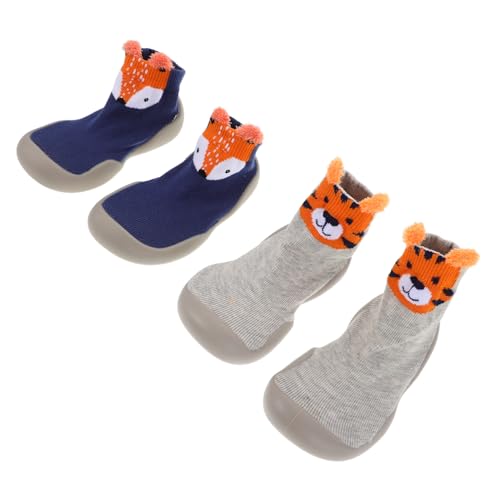 TOVINANNA 2 Paare Sockenschuhe mit Weicher Sohle Rutschfest Atmungsaktiv Bequeme Lauflernschuhe für Jungen und Mädchen Vielseitig für Drinnen und Draußen Einfaches Anziehen Unisex Design von TOVINANNA
