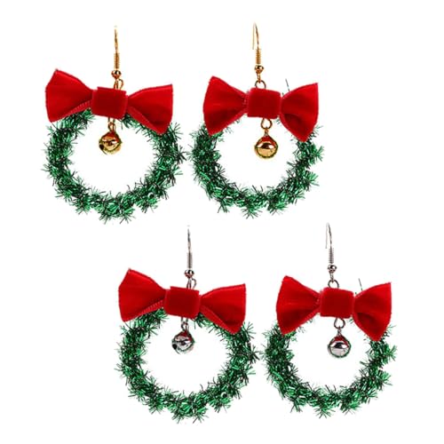 TOVINANNA 2 Paare Weihnachtliche Ohranhänger Kreative Weihnachtsohrringe mit Schleife und Glöckchen Bunte Weihnachtsdeko Schmuck für Damen zu Party und Fest von TOVINANNA