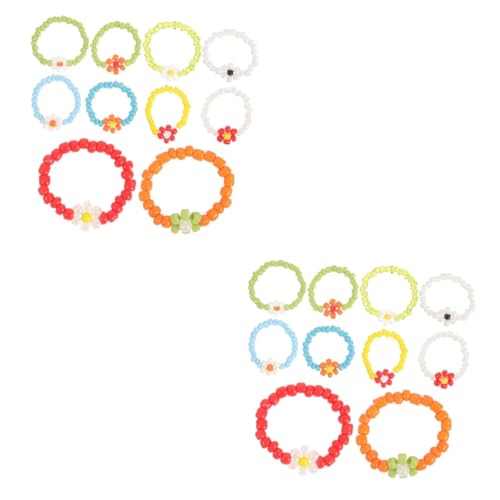 TOVINANNA 2 Sätze Teiliges Bunte Blumenring Perlen Für Mädchen Elastische Kinderringe Handgefertigter Schmuck Perfektes Für Kleine Damen 10 Stück * 2 von TOVINANNA