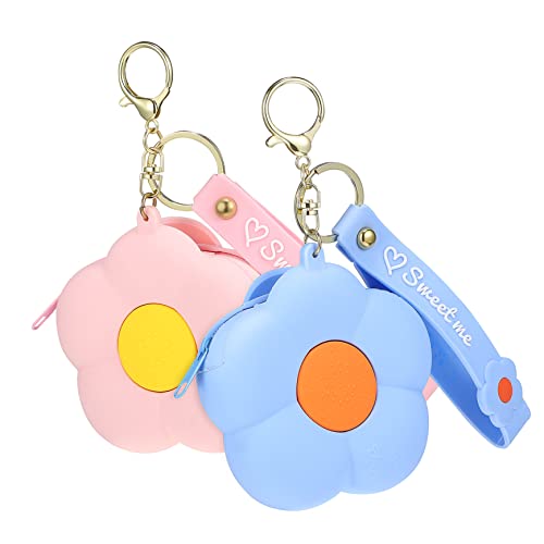 TOVINANNA 2 Stück Blumenförmiger Silikon Münzgeldbeutel Süßes Cartoon Design Sicherer Reißverschluss für Frauen und Mädchen als Kleine Ohrenhörer Tasche oder Geldbörse von TOVINANNA
