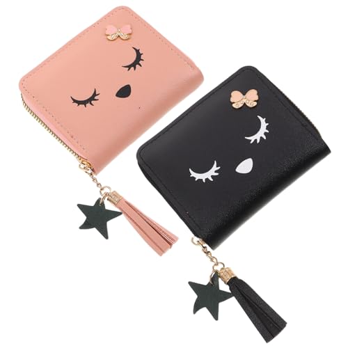 TOVINANNA 2 Stück Damen Geldbörse mit Reißverschluss und Quaste Kleine Kartenetuis mit Innenfach Cartoon-Muster Kompakte Kleingeld Kartentasche für Alltag Reise und Shopping von TOVINANNA