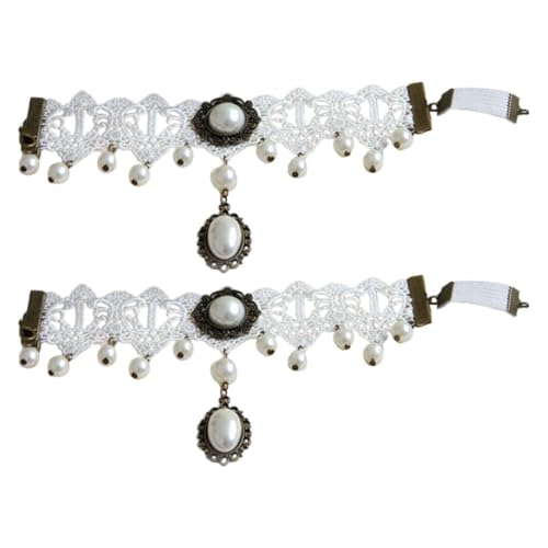 TOVINANNA 2 Stück Fake Perlen und Spitze Armreifen Verstellbare Komfortable Armbänder Stilvolle Spitzenschulterarmreifen für Hochzeiten Partys und Formelle Anlässe von TOVINANNA