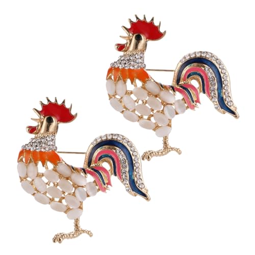 TOVINANNA 2 Stück Hahnbrosche mit Katzenaugenstein Funkelnde Strassbrosche Emaillierte Tierbrosche für Frauen Anstecknadel für Kleidung Elegantes Accessoire mit Verarbeitung von TOVINANNA