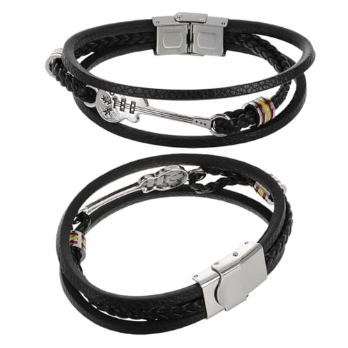 TOVINANNA 2 Stück Herren Multi Layer PU Handgelenkband mit Gitarren Design Verstellbares Schmuckstück für Freizeitaktivitäten von TOVINANNA