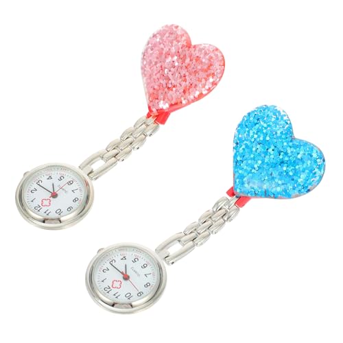TOVINANNA 2 Stück Herzförmige Krankenschwesternuhr Trendige Frauen Taschenuhr Farbige Fob Uhr Blau Praktische und Stilvolle Zeitansicht für Pflegekräfte von TOVINANNA