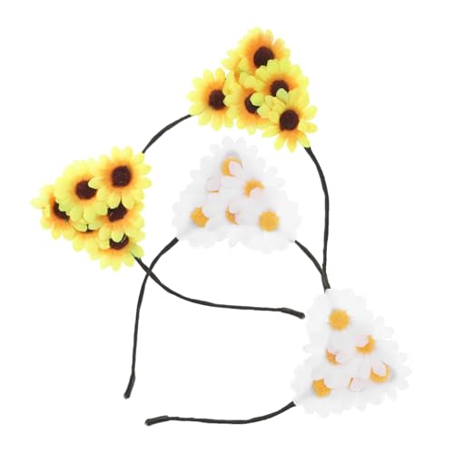 TOVINANNA 2 Stück Katzenohren Haarband mit Blumen für Frauen Dekoratives Haarschmuck Accessoire für Partys Feiertage und Fotos Gelb und Weiß von TOVINANNA
