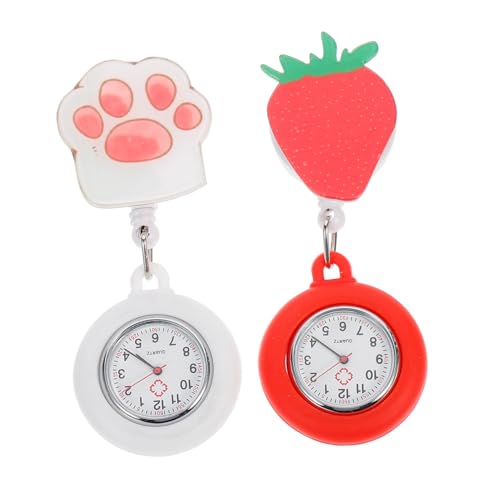 TOVINANNA 2 Stück Krankenschwester Uhr Teiliges Clip Design mit Silikon Dehnbare Taschenuhr für Pflegekräfte Rote und Weiße Farben Hohe Sichtbarkeit mit Großem und Sicherem Clip von TOVINANNA