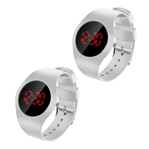TOVINANNA 2 Stück LED Elektronische Uhr Ultra Dünne Digitale Armbanduhr für Schüler Weiß mit Einstellbarem Armband und Leicht Ablesbarem Display von TOVINANNA