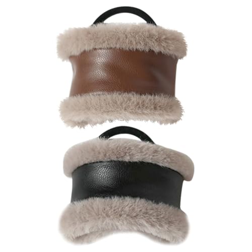 TOVINANNA 2stücke Pu Leder Ponytail Halter Elastische Haargummis Plüsch-pferdeschwanz Accessoires Für Damen Und Mädchen Für Feines Und Dickes Haar Braun Schwarz von TOVINANNA