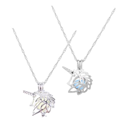 TOVINANNA 2 Stück Leuchtende Einhorn Locket Anhänger Halskette Hollow Pendant Diy Nackenkette für Frauen und Männer Halloween Schmuck und Anpassbar von TOVINANNA