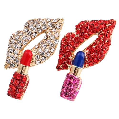 TOVINANNA 2 Stück Lippenstift Brosche Rote Strass Anstecknadel für Kleidung Hüte und Schals Stilvolles Design für Frauen Langlebig und Vielseitig Einsetzbar von TOVINANNA