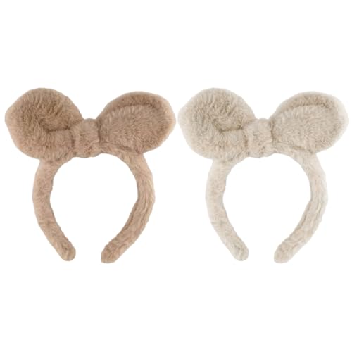 TOVINANNA 2 Stück Plüsch Hasenohren Haarband Niedliches Kosmetik Stirnband für Mädchen Vielseitiges Cosplay Accessoire und Haarfixierung Beim Make up oder Waschen für Party und Alltag von TOVINANNA