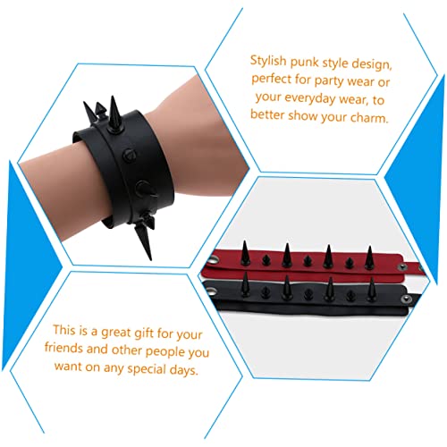 TOVINANNA 2 Stück Punk Style Lederarmbänder Verstellbar mit Nieten Spiked Armbänder für Herren und Damen Cooles Doppel Layer Design Rot und Schwarz von TOVINANNA