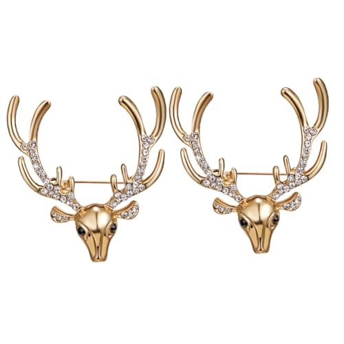 TOVINANNA 2 Stück Rhinestone Elch Geweih Brosche Anstecknadeln Eleganter Tier-anstecker für Mantel Anzug Kleidung Festliche Weihnachtsdekoration Poliert Sicher Befestigt von TOVINANNA