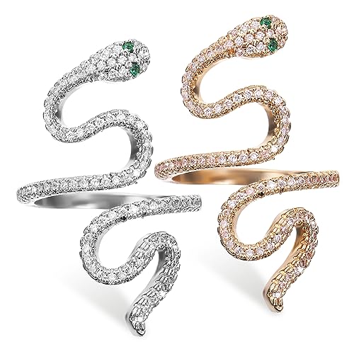TOVINANNA 2 Stück Schlangenring für Damen und Herren Pack Gold Silber Verstellbare Finger Ringe Eleganter Modeschmuck als für Freunde und Familie Unisex Schlangen Schmuck von TOVINANNA