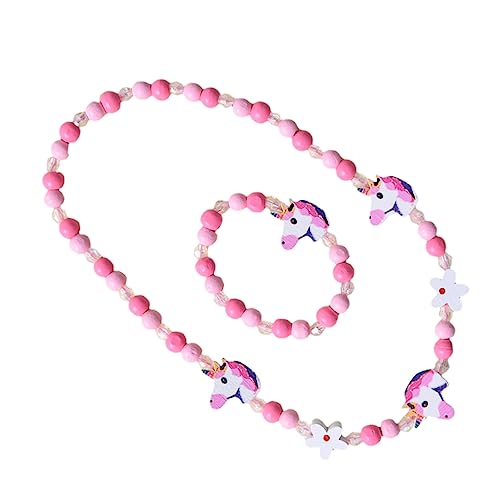 TOVINANNA 2 Stück Schmuckset mit Holzperlen Einhorn Armband und Halskette Bastelkit für Mädchen für Partys und Fotorequisiten von TOVINANNA