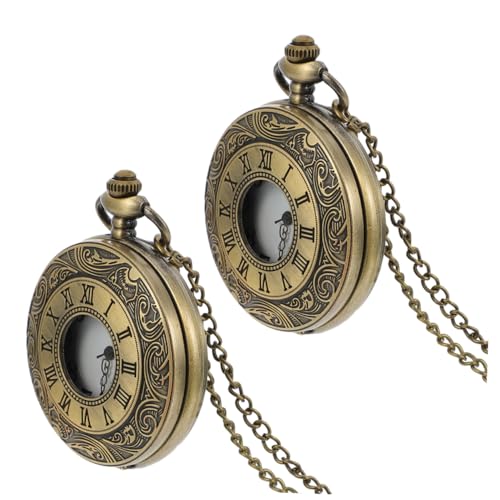 TOVINANNA 2 Stück Steampunk -taschenuhr Vintage Taschenuhr Mit Kette Taschenuhr Mit Kette Vintage Uhr Damen Pass Auf Papa Auf Retro-taschenuhren Uhr Für Männer Zinklegierung Dunkelbraun von TOVINANNA