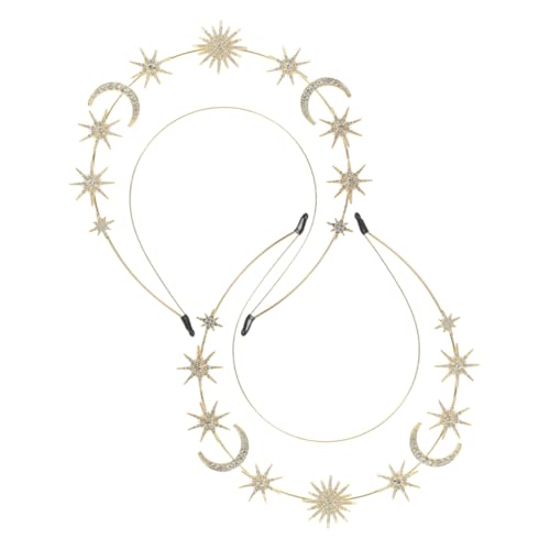 TOVINANNA 2stücke Mond-stirnband Für Damen Mit Sechszackigen Stern-anhängern Doppellagiges Metall-haarspange Als Göttin-kopfschmuck Für Braut-party-cosplay-haar-accessoires von TOVINANNA
