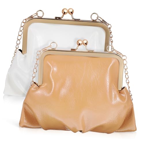 TOVINANNA 2 Stück Vintage Umhängetaschen für Damen Retro PU Handtaschen mit Kiss Lock Verschluss für Abendveranstaltungen und Partys Weiß und Khaki TOVINANNA 2 Stück Vintage Umhängetaschen für Damen Retro PU Handtaschen mit Kiss Lock Verschluss für Abendveranstaltungen und Partys Weiß und Khaki von TOVINANNA