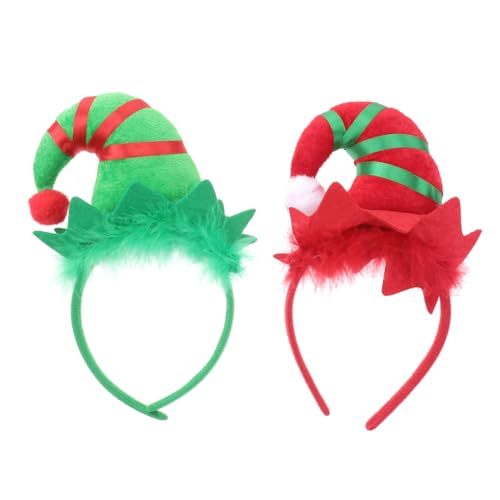 TOVINANNA 2 Stück Weihnachtlicher Haarreif Rot und Grün mit Rentiergeweih und Federn Leichtes Komfortables Weihnachts Headwear für Mädchen und Damen Festlicher Haarschmuck für Partys und von TOVINANNA