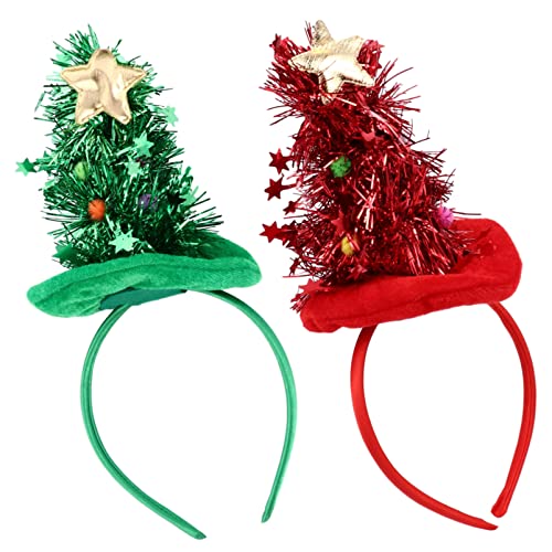 TOVINANNA 2stücke Weihnachtsbaum Haarreif Festliche Kopfbedeckung Für Damen Weihnachtsaccessoire Licht Für Partys Und Feiern Mit Goldenen Sternen Und Kleinen Kugeln von TOVINANNA