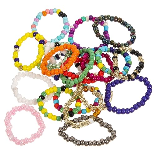 TOVINANNA 21Stücke Teiliges Bunter Perlenringe für Damen Verstellbare Fingerringe für Sommerpartys Anlässe Handgefertigte Stilvolle Schmuckstücke für Tag von TOVINANNA