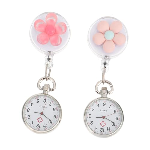TOVINANNA 2stücke Pack Krankenschwester Fob Uhr Einziehbare Taschenuhr Mit Blumenmuster Großes Clip Tragewei von TOVINANNA