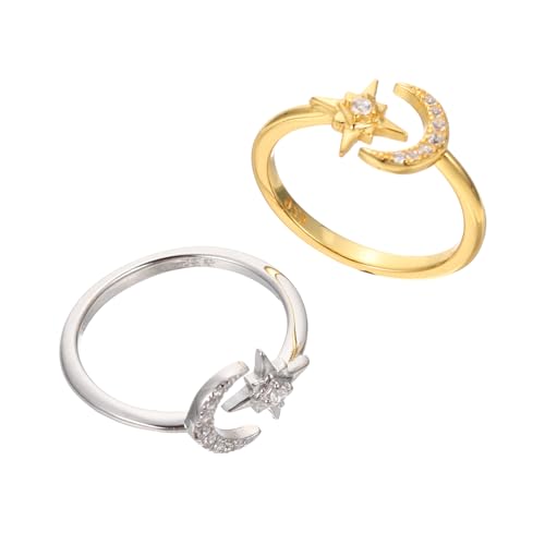 TOVINANNA 2stücke Offene Ringe Damen Schmuck Verstellbare Fingerringe Mond Stern Vintage Ringe Für Frauen von TOVINANNA