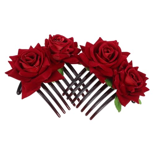 TOVINANNA 2st Rosenblütenkamm Haarschmuck Für Die Brautjungfer Haarklammer Haarperlen Haarseitenkamm Haarkämme Für Frauen Hochzeit Haarschmuck Gold Braut Hochzeit Blumenhaarzubehör Rot Stoff von TOVINANNA