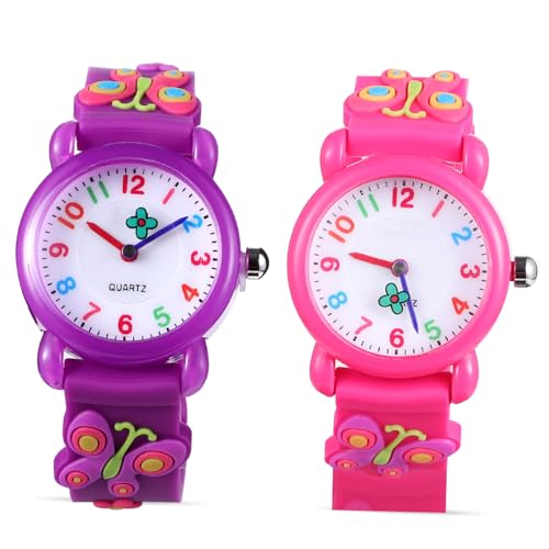 TOVINANNA 2stücke Kinderuhr Schmetterlingsdekor Schöne Cartoon-kleinkinduhren Silikon-quarzuhren Für Jungen Und Mädchen Einfache Lesbarkeit Bequemes Armband von TOVINANNA