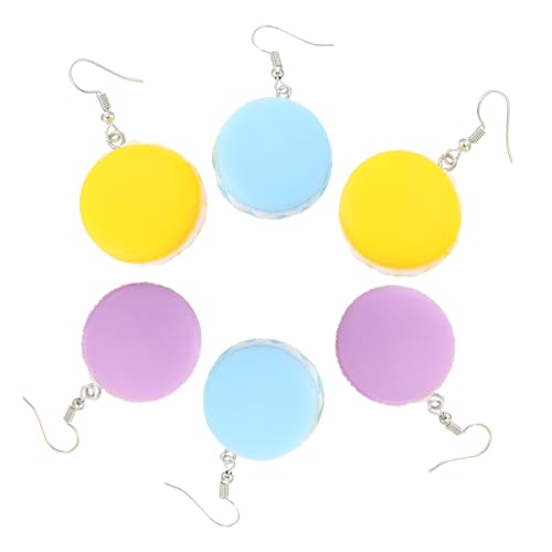TOVINANNA 3 Paare Bunte Macaron Ohrstecker Hamburger Ohrschmuck Modisch Leicht Kombinierbar für Damen Mädchen Farbenfrohes Gelb Violett Blau von TOVINANNA