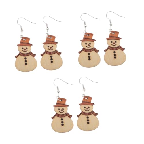TOVINANNA 3 Paare Weihnachtliche Schneemann Ohrhänger Holz Dangle Weihnachtsbaumschmuck Damen Mädchen Festliche Winter Ohrringe Geschenkidee für Empfindliche Haut von TOVINANNA