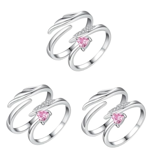 TOVINANNA 3 Paare Wunderschöner Offener Herzring mit Flügel Design Verstellbare Partnerringe für Schmuckstück für Valentinstag und Besondere Anlässe von TOVINANNA