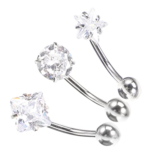 TOVINANNA 3 Stück Bauchnabelringe mit Zirkonia Runde Quadratische Fünfzackige Designs für Damen Körper Piercing Schmuck Leicht Hautfreundlich von TOVINANNA