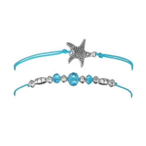 TOVINANNA 3 Stück Bohemia Fußkettchen Teilig mit Blauen Muschel und Seesternperlen Verstellbare Damen Fußkette für Sommer Strand Freizeit Modischer Boho Schmuck für Frauen und Mädchen von TOVINANNA