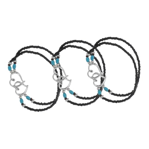 TOVINANNA 3 Stück Doppellagiges Boho Herz und Perlenarmband Verstellbare Anklets für Urlaub Alltagsmode von TOVINANNA