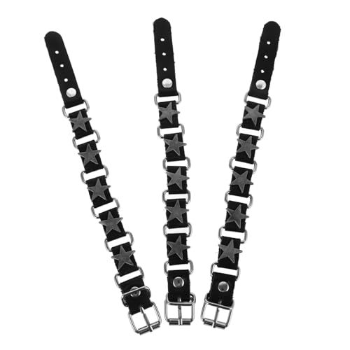 TOVINANNA 3 Stück Herrenarmband Teiliges Individuelles Punk Lederarmband mit Fünfzackigem Stern Verstellbar Leicht und Atmungsaktiv für Täglichen Gebrauch von TOVINANNA