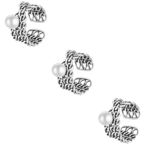 TOVINANNA 3 Stück Retro Perlenringe Fingerringe Für Frauen Ringe Für Teenager Mädchen Ringe Für Mädchen Für Teenager Mädchen Frauen Fingerring Damenringe Vintage Perlenring von TOVINANNA