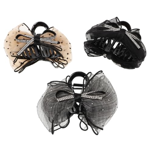 TOVINANNA 3 Stück Teiliges Haarklammer für Frauen Schleifen Haarspangen Große Haarklammern für Hinterkopf Rutschfest und Robust für Verschiedene Anlässe Schwarz von TOVINANNA