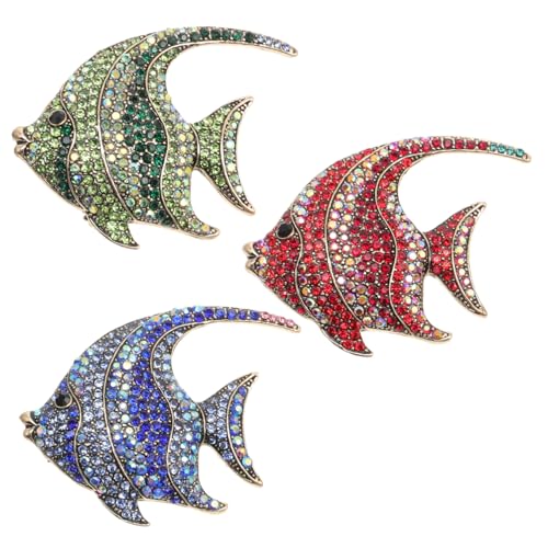 TOVINANNA 3 Stück Teiliges Tropische Fisch Brosche mit Strass für Kreative Dekoration Rot Blau Grün Leicht Langlebig und Vielseitig für Kleidung Taschen und von TOVINANNA